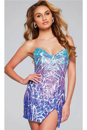 Jovani 40764 - Sequined Lace-Up Back Cocktail Dress
