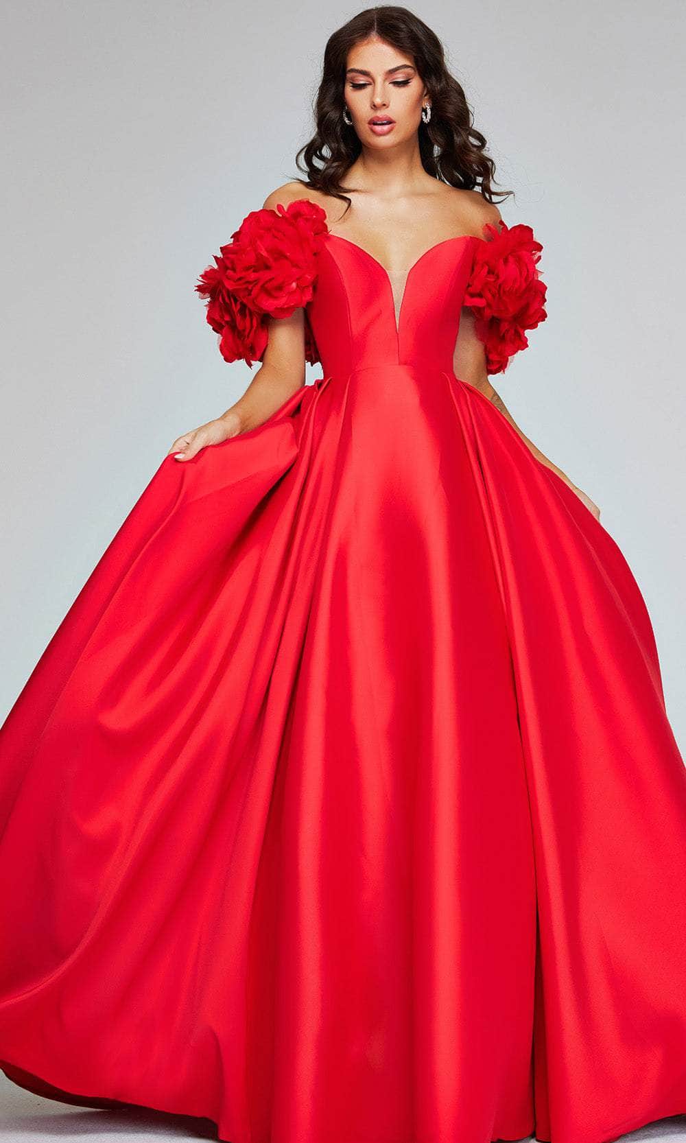 Jovani 40794 - Ballgown with Rosette and Plunging Neckline - Prom