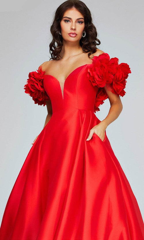 Jovani 40794 - Ballgown with Rosette and Plunging Neckline - Prom