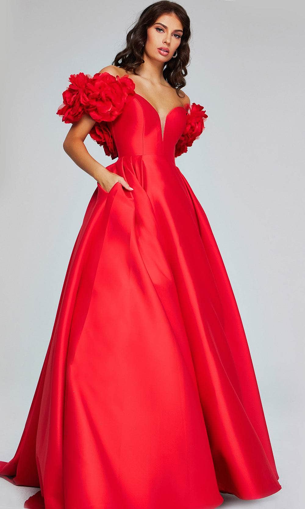 Jovani 40794 - Ballgown with Rosette and Plunging Neckline - Prom