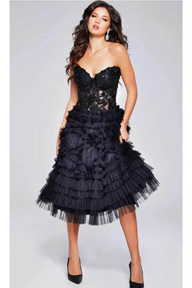 Beaded Strapless Knee-Length Cocktail Dress Jovani 40854