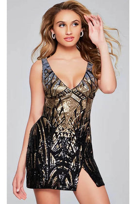 Jovani 40854 - Beaded Strapless Knee-Length Dress