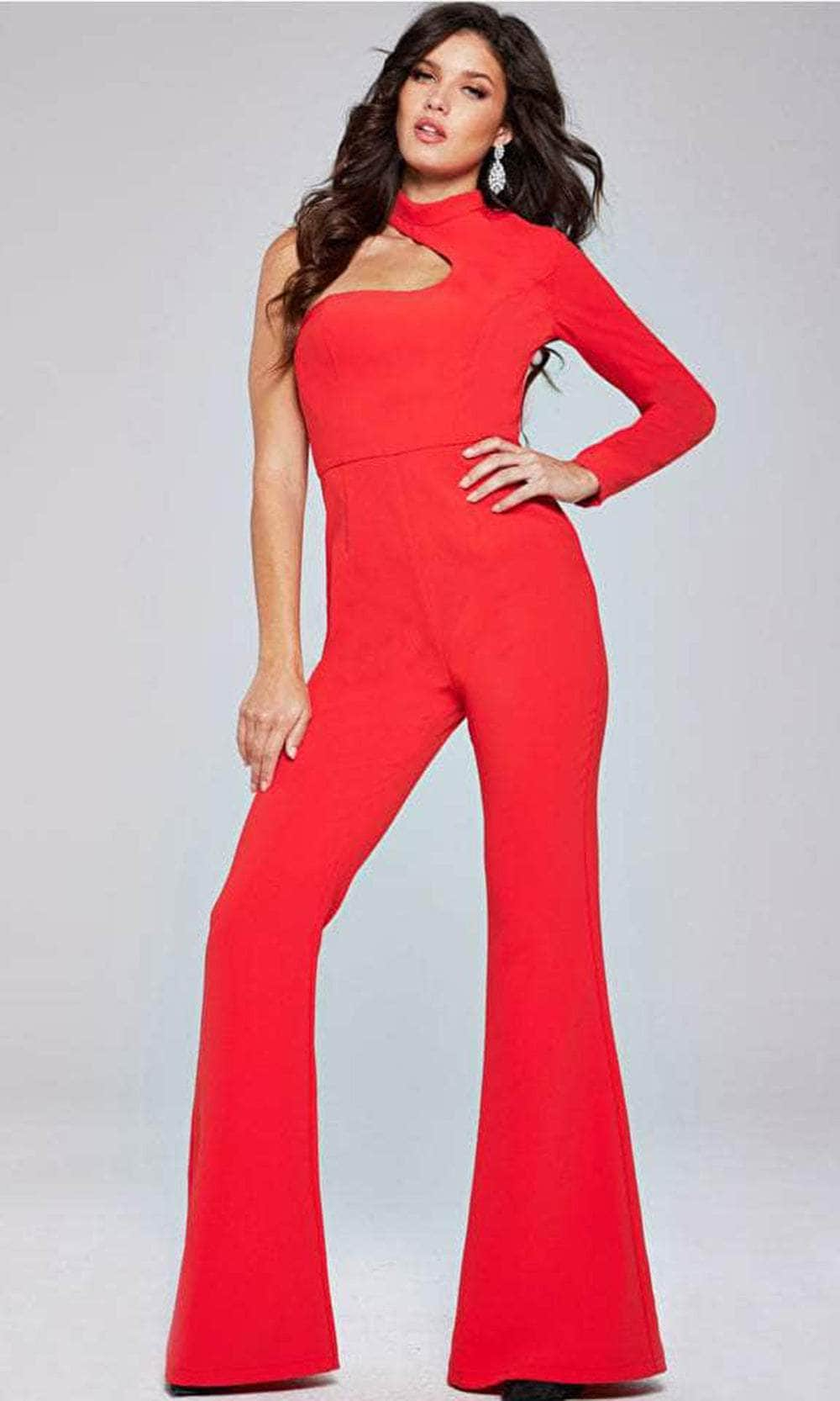 Jovani 41052 High Neck Jumpsuit with One-Shoulder Design - Prom