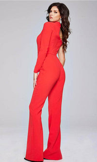 Jovani 41052 High Neck Jumpsuit with One-Shoulder Design - Prom