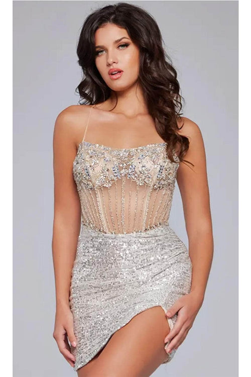Jovani 41090 - Rhinestone Embellished Corset Bodice Cocktail Dress - Prom