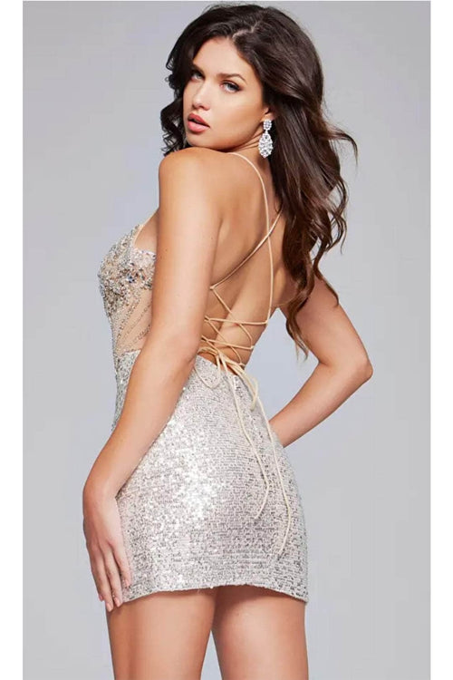 Jovani 41090 - Rhinestone Embellished Corset Bodice Cocktail Dress - Prom