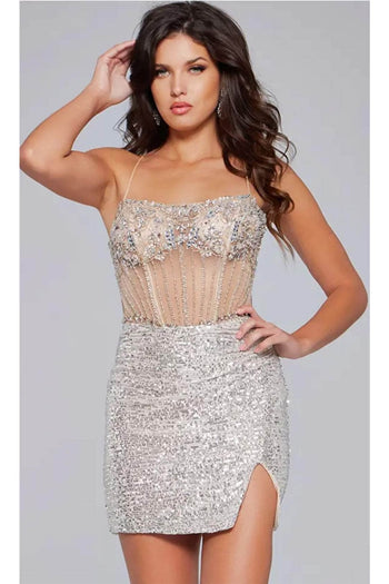 Jovani 41090 - Rhinestone Embellished Corset Bodice Cocktail Dress - Prom