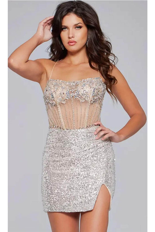 Jovani 41090 - Rhinestone Embellished Corset Bodice Cocktail Dress - Prom