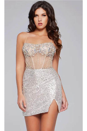 Jovani 41090 - Rhinestone Embellished Corset Bodice Cocktail Dress
