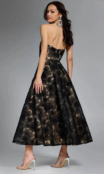 Strapless Floral Embroidered Tea-Length Dress from Jovani