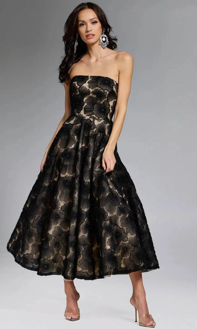 Strapless Floral Embroidered Tea-Length Dress from Jovani 41187