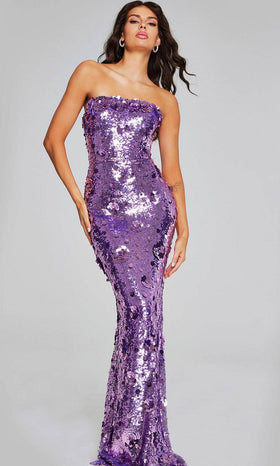 Strapless Fuchsia Sequin Evening Gown by Jovani