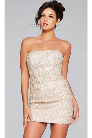 Jovani 42197 - Strapless Geometric Beaded Cocktail Dress - Prom