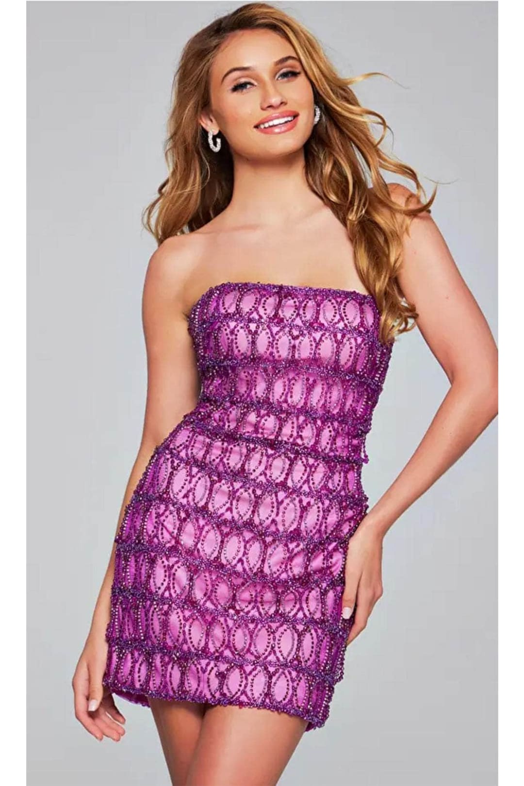 Jovani 42197 - Strapless Geometric Beaded Cocktail Dress - Prom