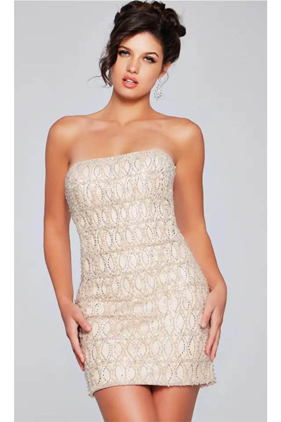 Jovani 42197 - Strapless Geometric Beaded Cocktail Dress - Prom