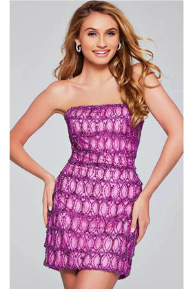 Jovani 42197 - Strapless Geometric Beaded Cocktail Dress