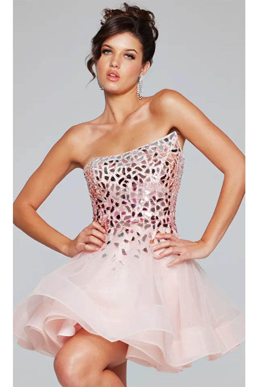 Jovani 42282 - Cut-Glass Layered A-Line Cocktail Dress - Prom