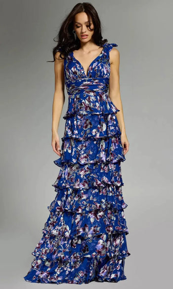 Jovani 42381 - Floral V-Neck Gown with Shoulder Ties Special Occasion Dress