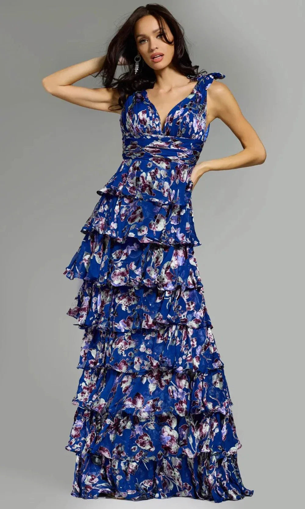 Floral V-Neck Gown by Jovani 42381