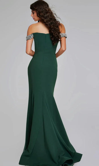 Jovani 42394 - Off Shoulder Gown with Beaded Trim