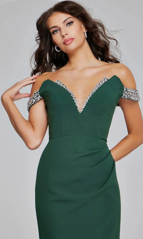 Jovani 42394 - Off Shoulder Beaded Gown