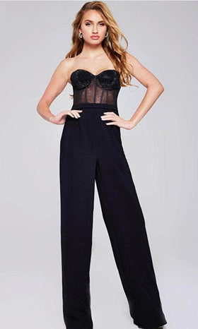 Jovani 42466 Corset Bodice Strapless Embellished Jumpsuit