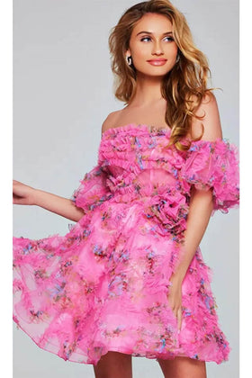 Jovani 42573 - Floral Print Ruffled Cocktail Dress