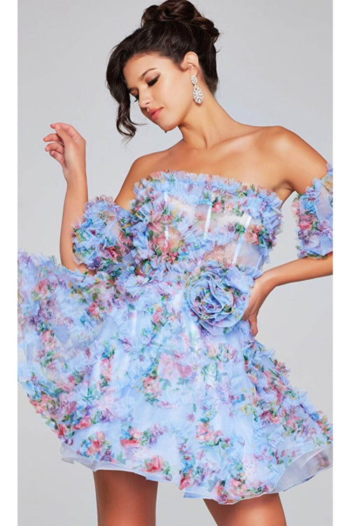 Jovani 42573 - Floral Print Ruffled Cocktail Dress - Prom