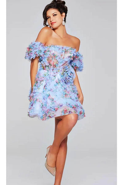 Jovani 42573 - Floral Print Ruffled Cocktail Dress - Prom