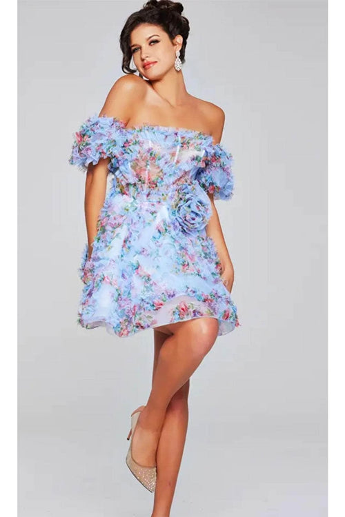 Jovani 42573 - Floral Print Ruffled Cocktail Dress - Prom
