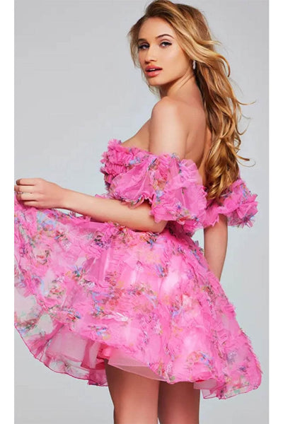 Jovani 42573 - Floral Print Ruffled Cocktail Dress - Prom