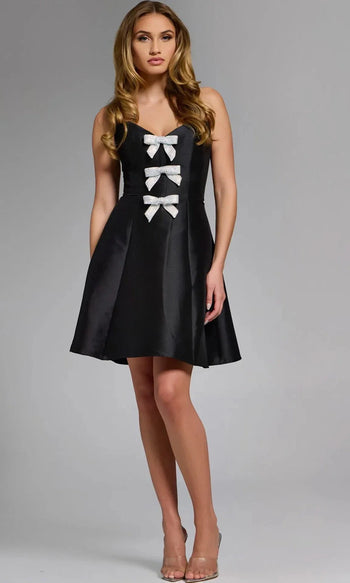 Jovani 43490 - Elegant Mini Dress with Rhinestone Bows