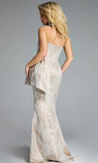 Jovani 43671 - Elegant Strapless Brocade Gown with Peplum
