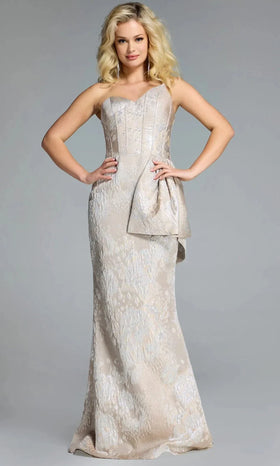 Elegant Strapless Brocade Gown with Peplum By Jovani 43671