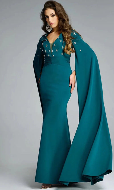 Jovani 43830 Beaded V-Neck Gown with Capesleeves