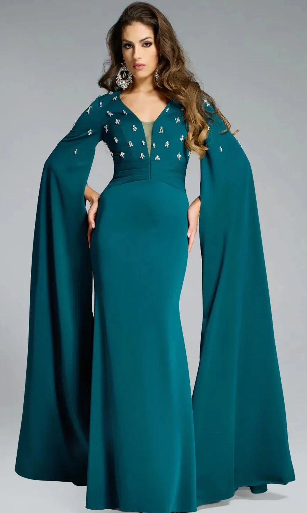 Jovani 43830 - Beaded V-Neck Gown with Cape Sleeves Special Occasion Dress