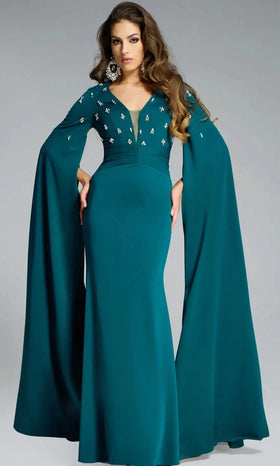 Jovani 43830 Beaded V-Neck Gown with Capesleeves