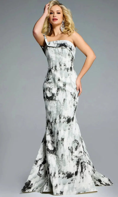 Textured Off-Shoulder Flared Gown by Jovani