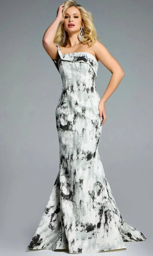 Textured Off-Shoulder Flared Gown by Jovani