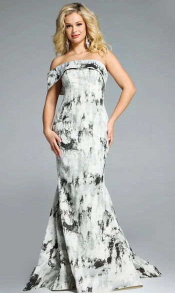 Jovani 43977 - Textured Off-Shoulder Flared Gown
