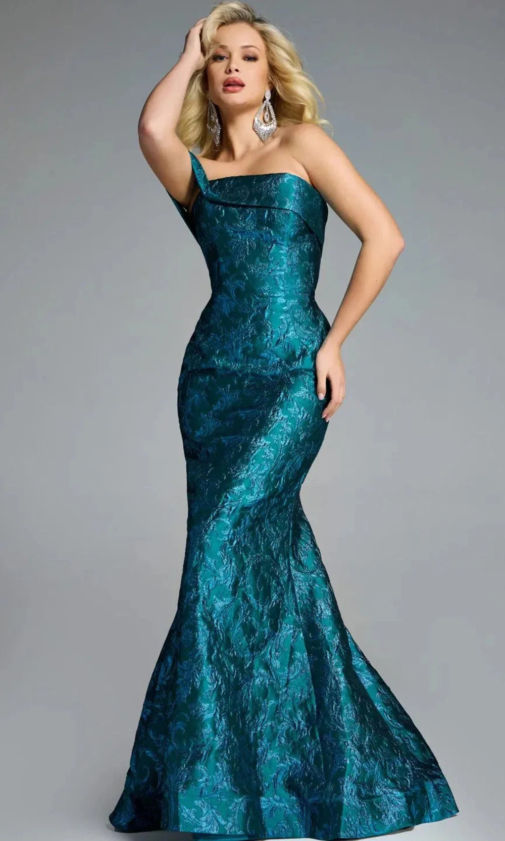 Jovani 43978 - Off-Shoulder Floral Brocade Mermaid Gown