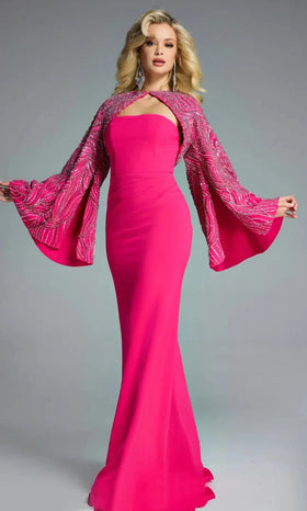 Jovani 44254 - Strapless Gown with Embellished Cape