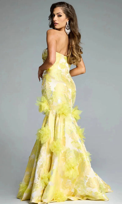 Strapless Mermaid Gown with Straight Neck Floral Appliques By Jovani 44351