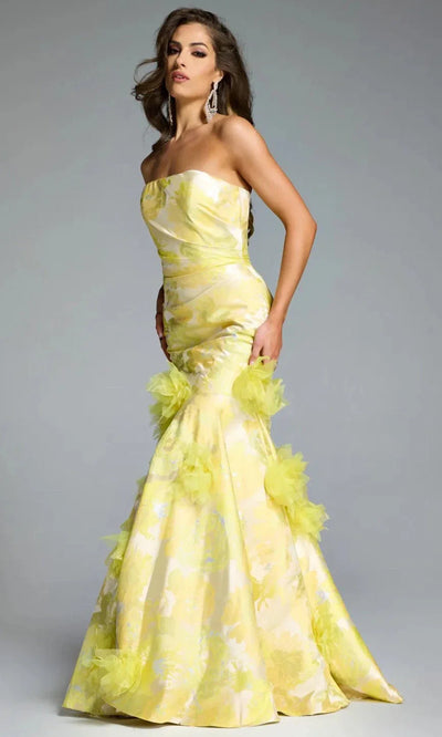 Strapless Mermaid Gown with Straight Neck Floral Appliques By Jovani 44351