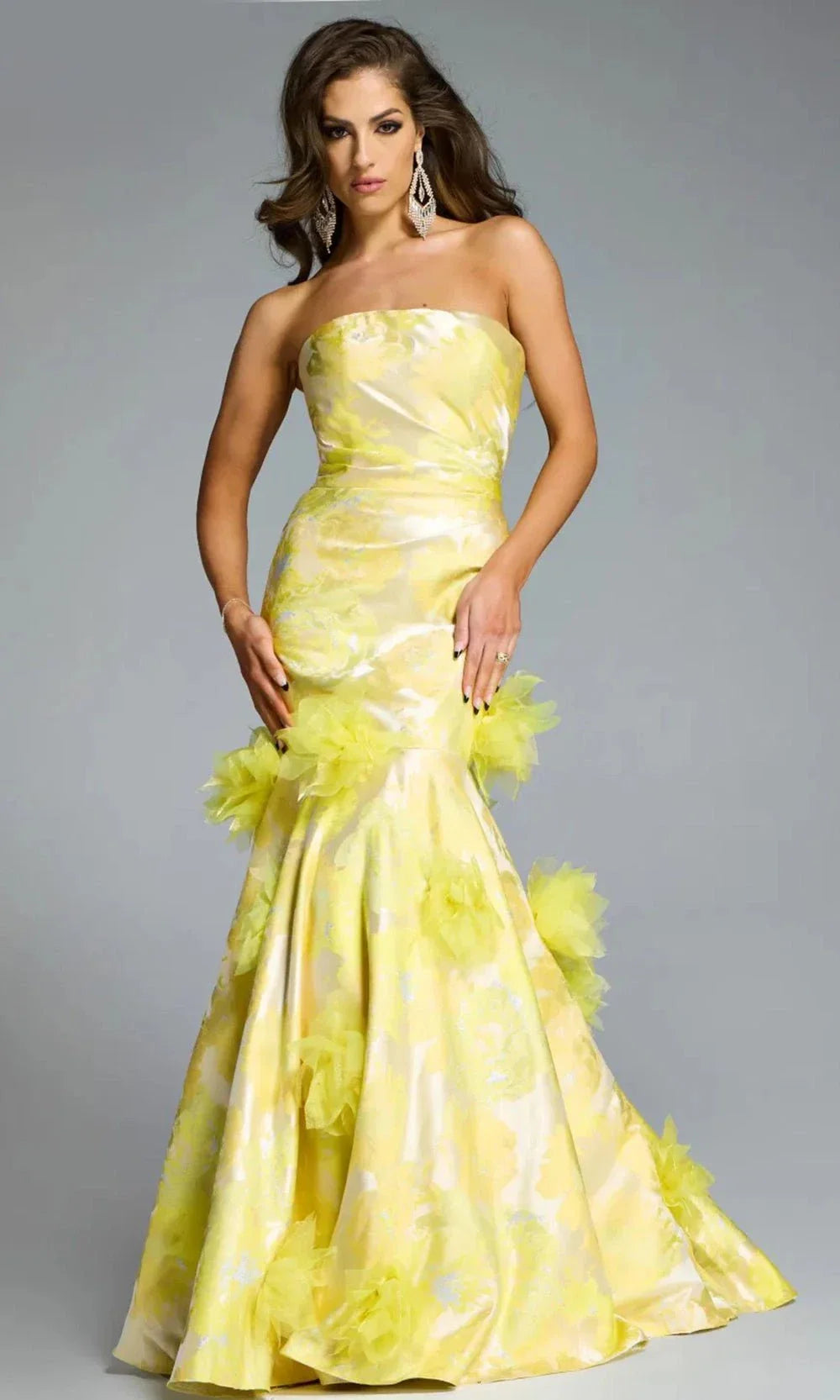 Jovani 44351 - Strapless Mermaid Gown with Floral Appliques