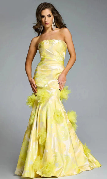 Jovani 44351 - Strapless Mermaid Gown with Floral Appliques