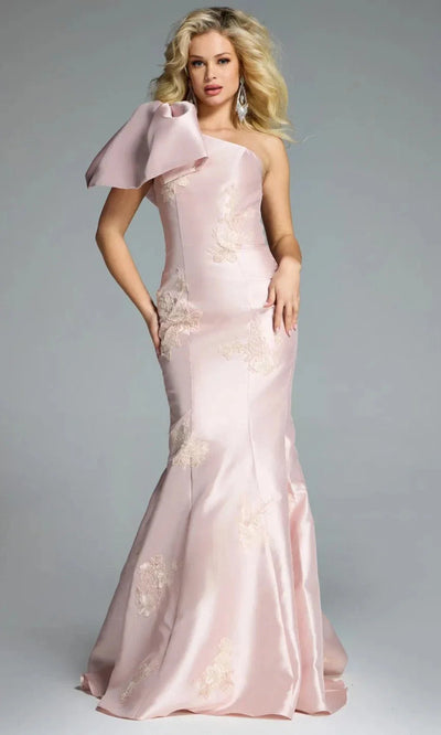 Jovani 44354 - One Shoulder Embroidered Mermaid Gown in Blush