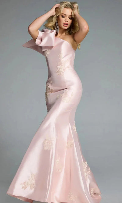 Jovani 44354 - One Shoulder Embroidered Mermaid Gown in Blush