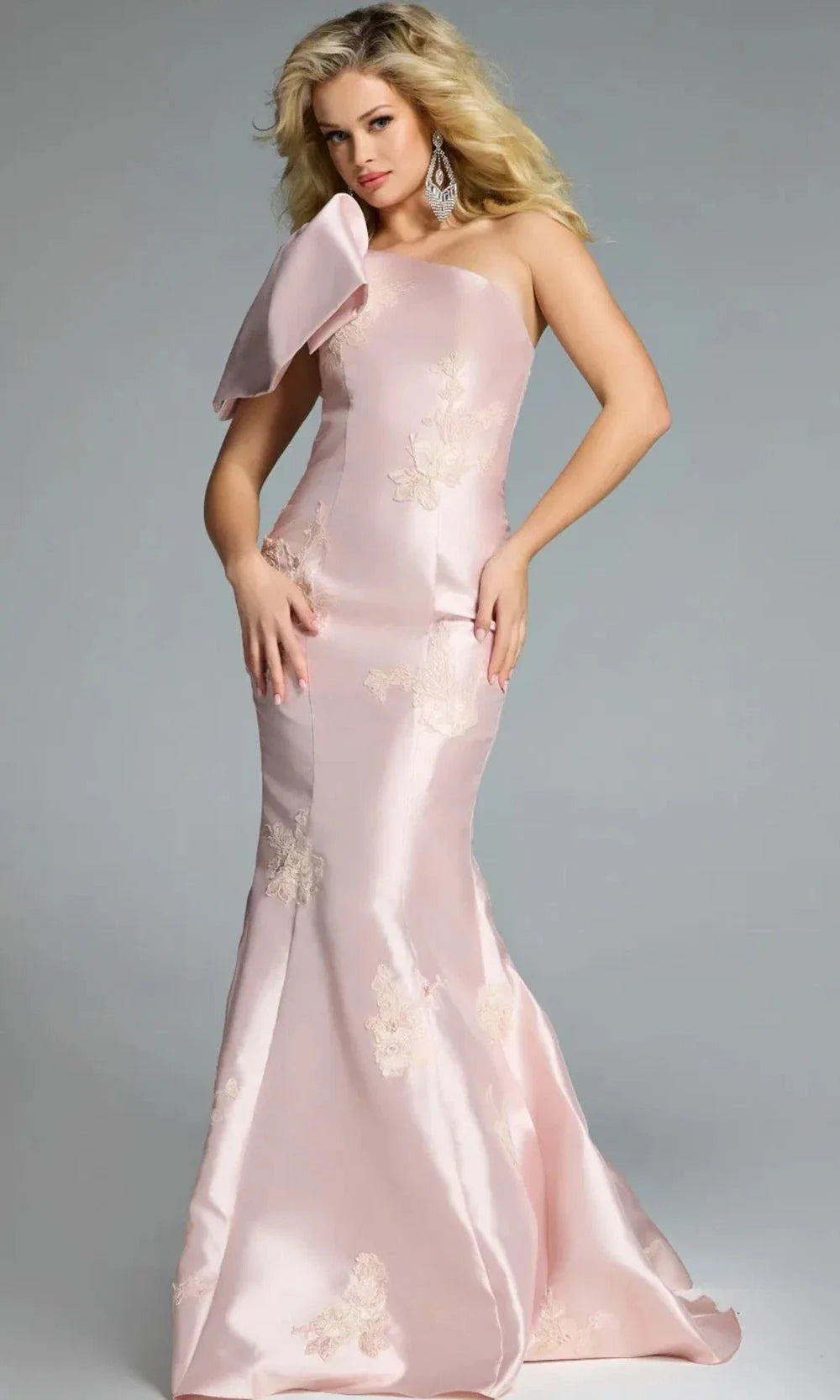 Jovani 44354 - One Shoulder Embroidered Mermaid Gown in Blush