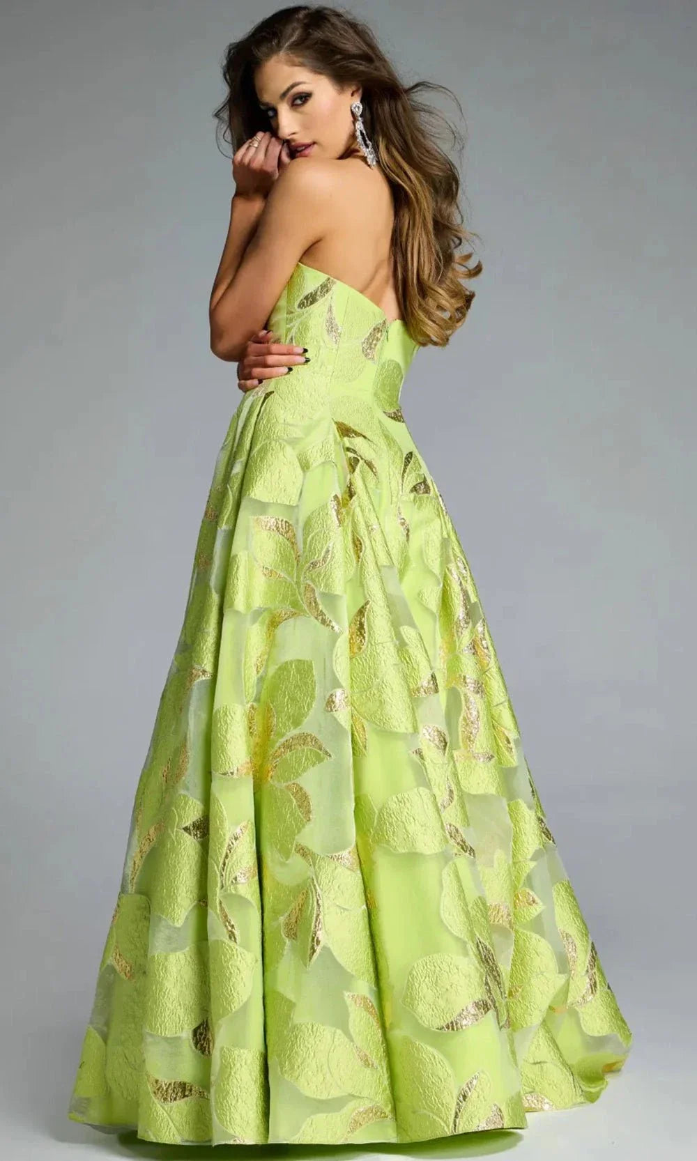 Textured Floral Strapless Gown by Jovani